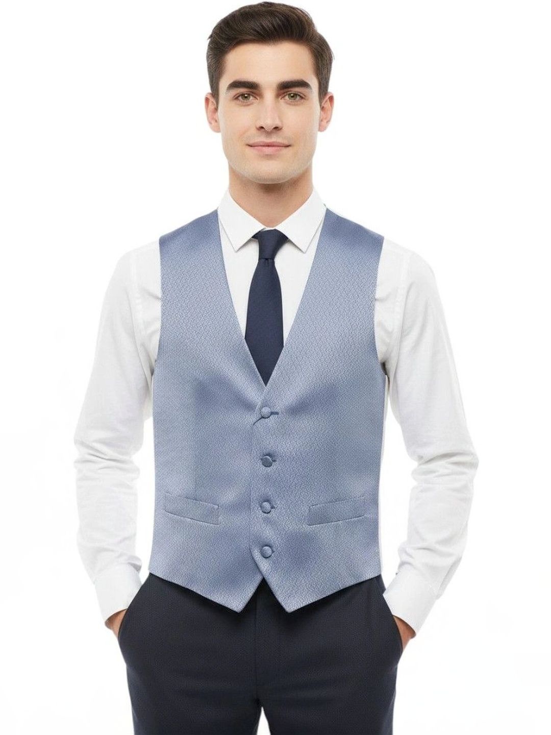 Corneliani Blue Tailored V Neck Waistcoat-picture-22