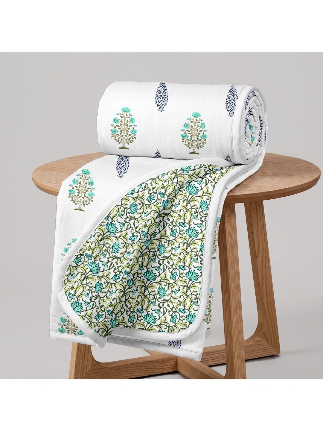 Divine Casa Teal & White Floral Microfiber AC Room 120 GSM Dohar-image-32