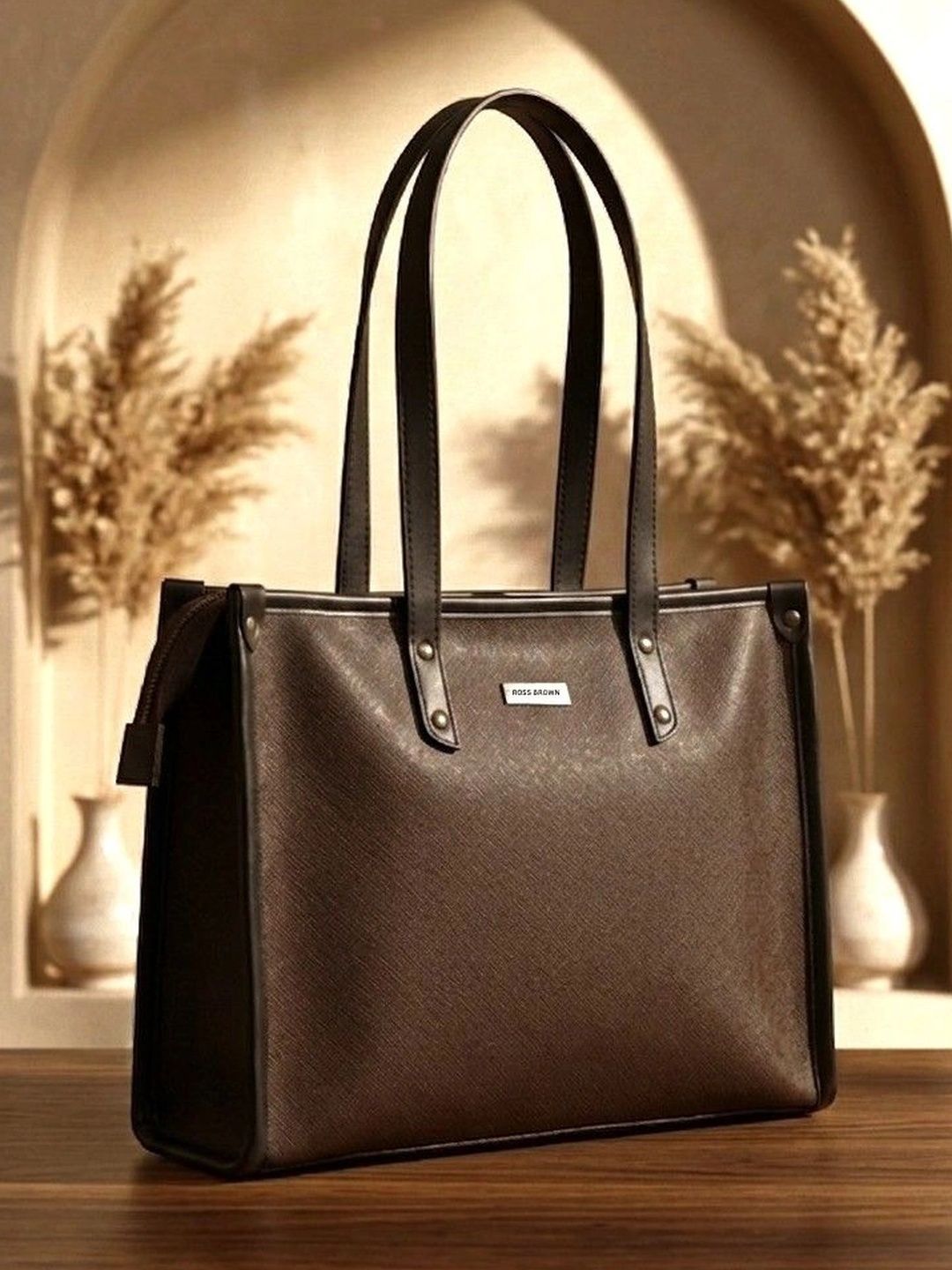 ROSS BROWN Textured PU Oversized Structured Tote Bag-picture-37
