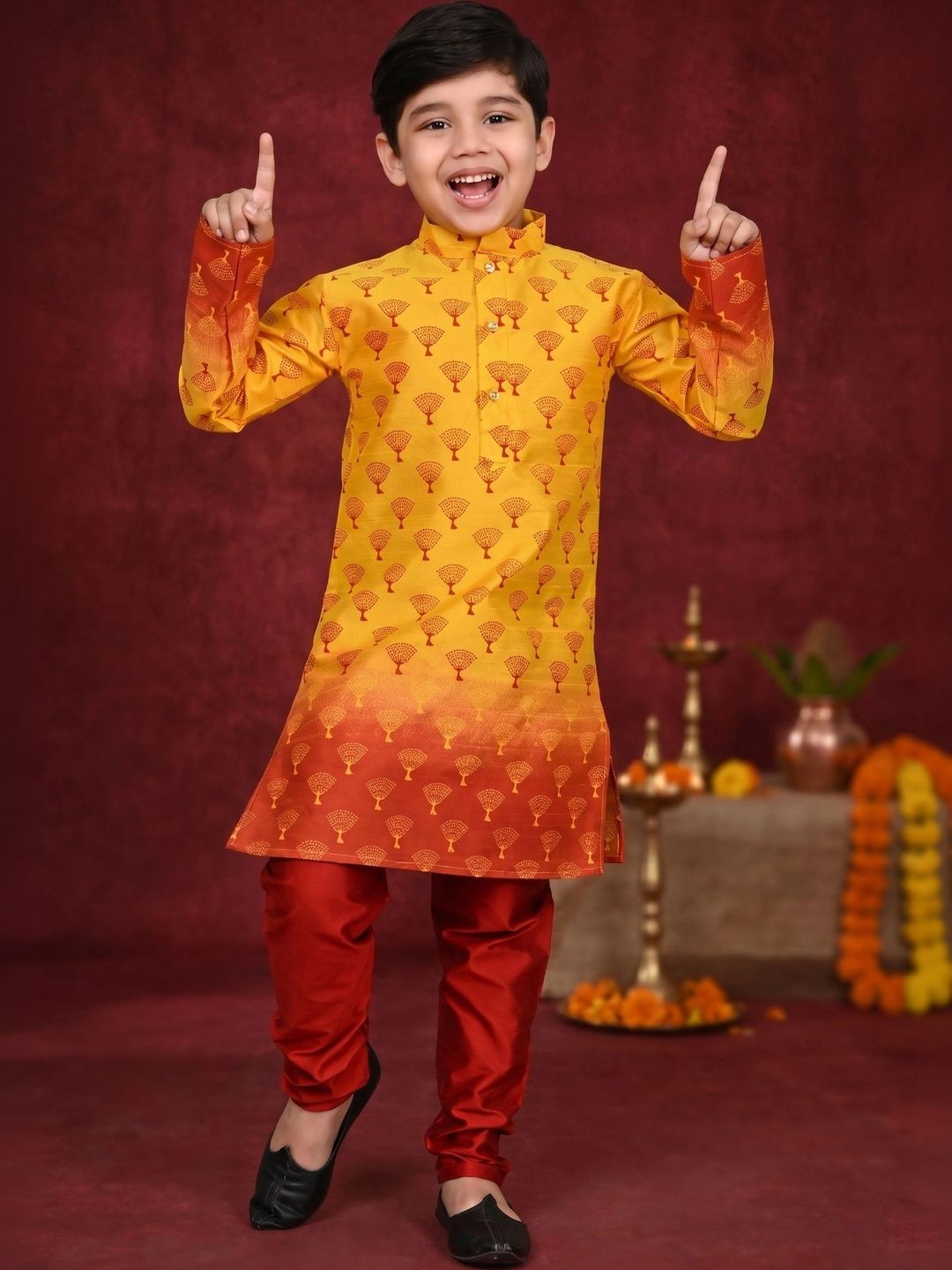 AHLAN APPARELS Boys Ethnic Motifs Printed Regular Dupion Silk Kurta with Pyjamas-picture-33