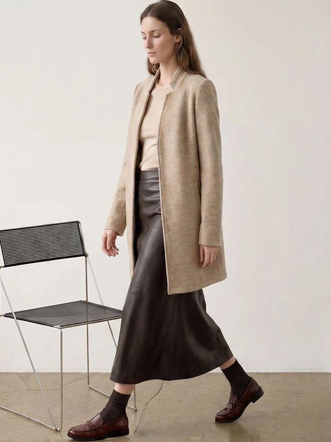 Vero Moda Self Design Stand Collar Knee Length Overcoat-picture-12
