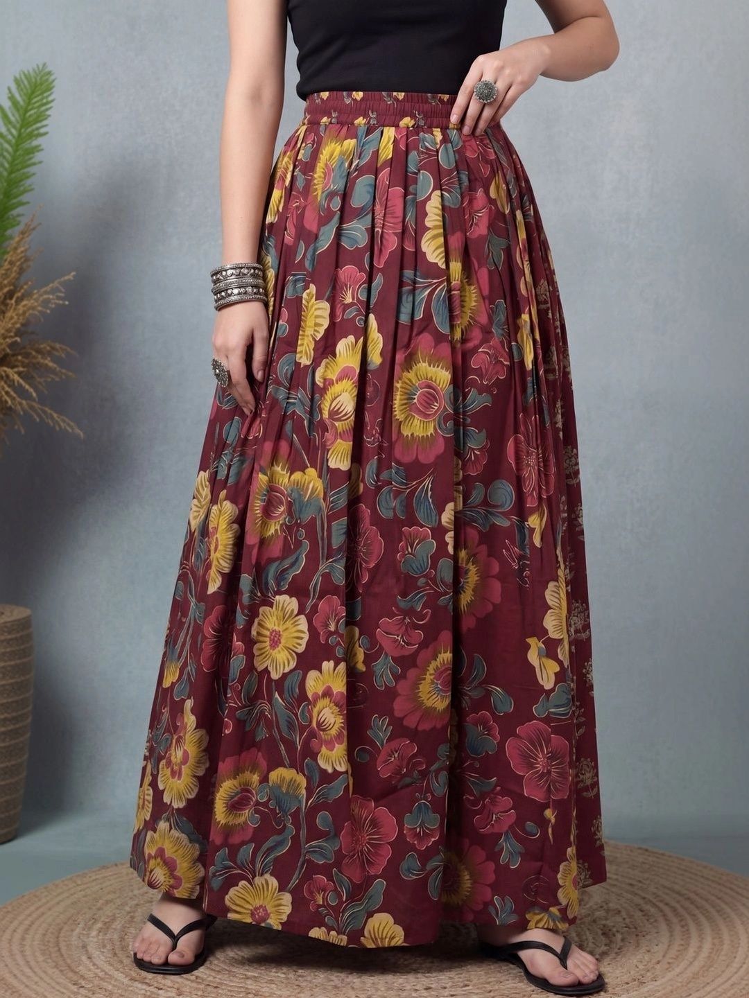 Anouk Women Cotton Cotton Cambric Floral Maxi Flared Skirt-picture-33