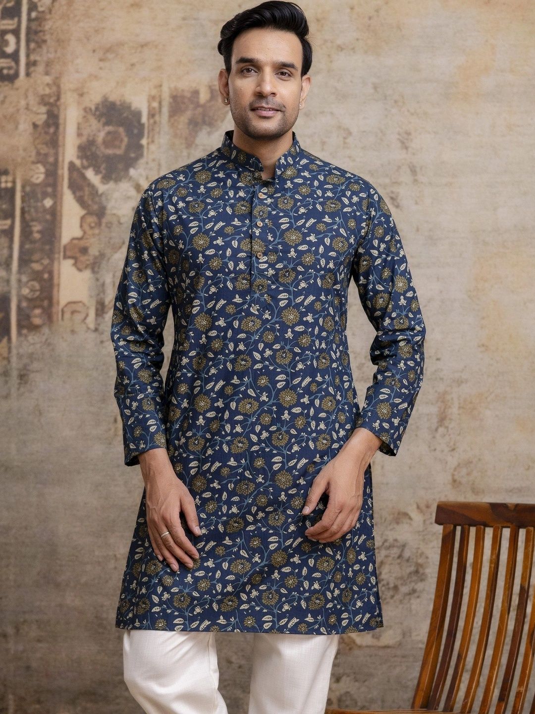 Shasak Men Floral Printed Indie Prints Kurta-image-12