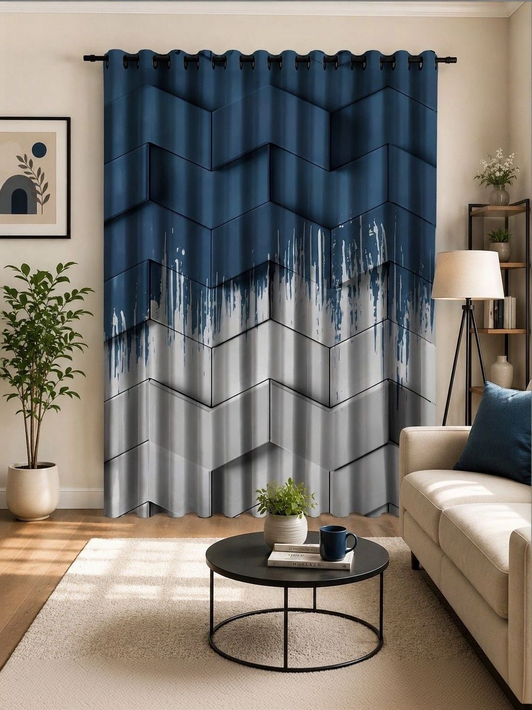 VRINDAKUL Navy Blue Set of 2 Sheer Window-picture-20