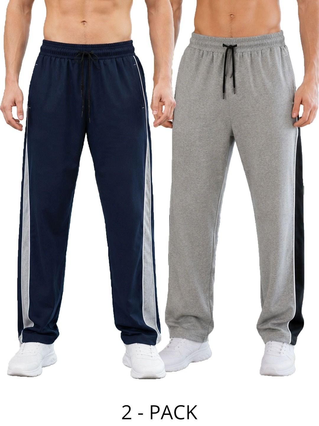 T.T. Men Pack Of 2 Colourblocked Mid-Rise Cotton Track Pants-picture-10