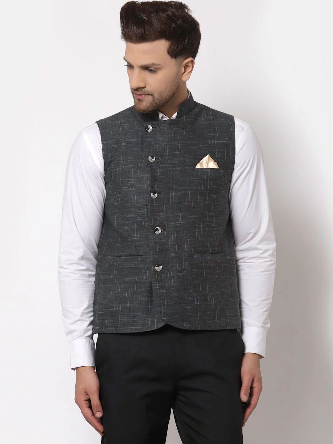 Moda Rapido Woven Design Pure Cotton Woven Nehru Jacket-picture-23