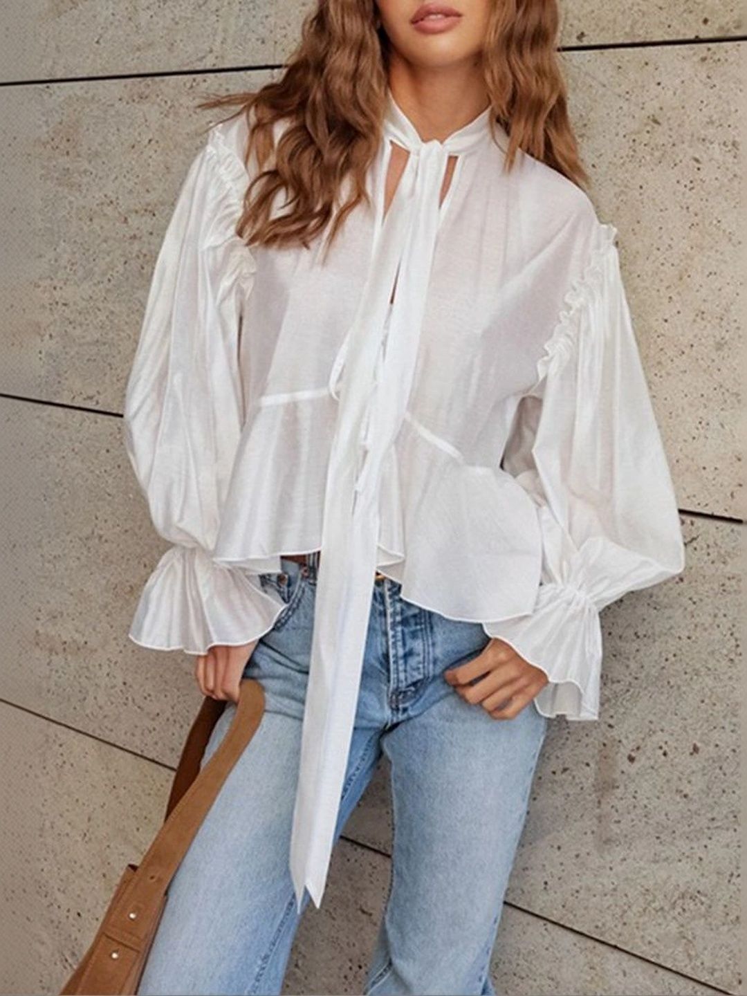LULU & SKY Tie-Up Neck Bishop Sleeves Ruffles Top-picture-29