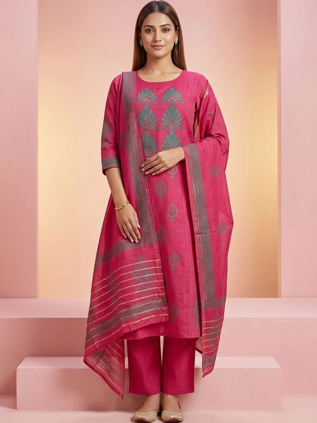 gokurtis Ethnic Motifs Printed Chanderi Cotton Blend Handloom Kurti-picture-20