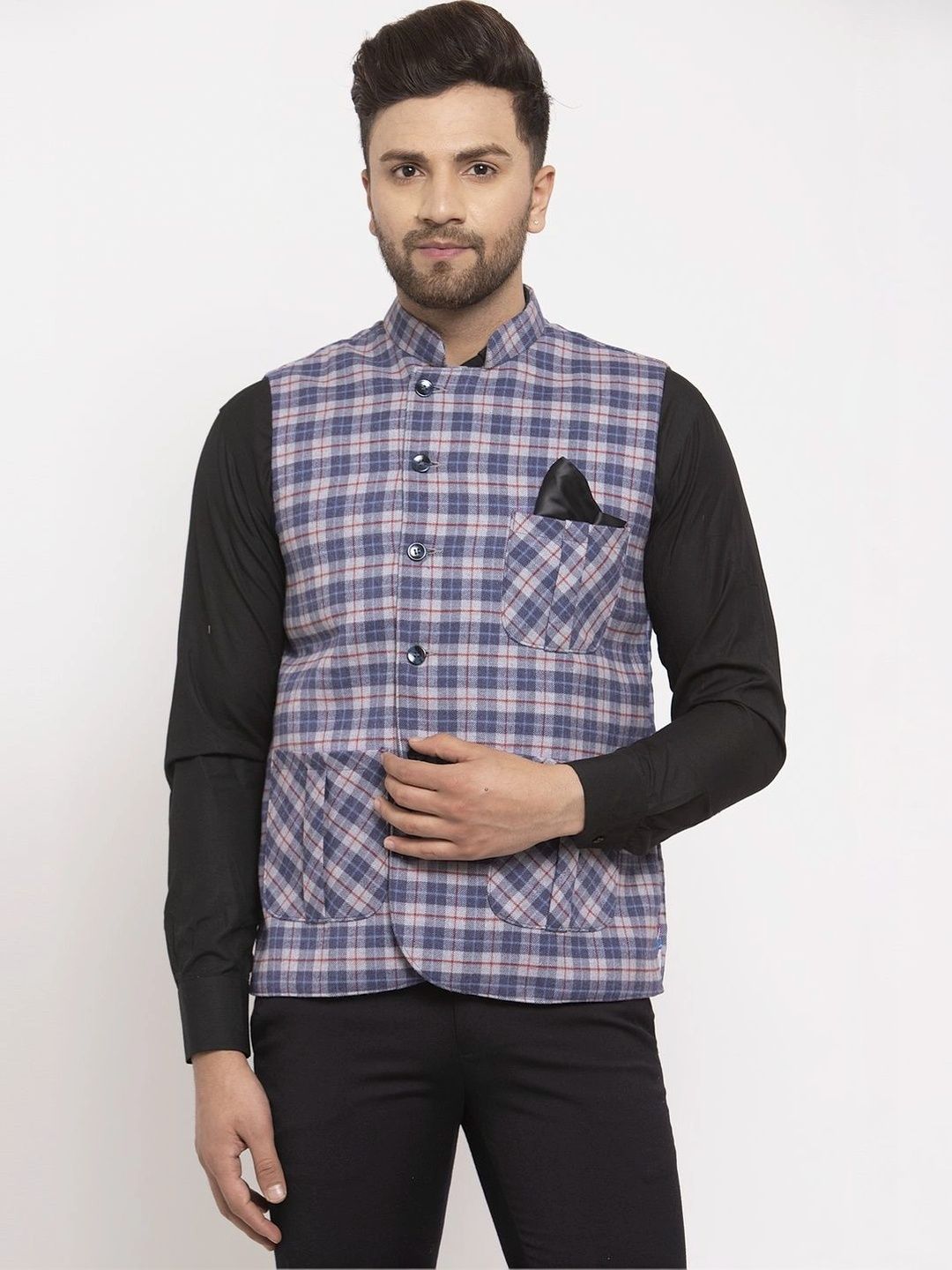 Moda Rapido Checked Woven Nehru Jacket-picture-45