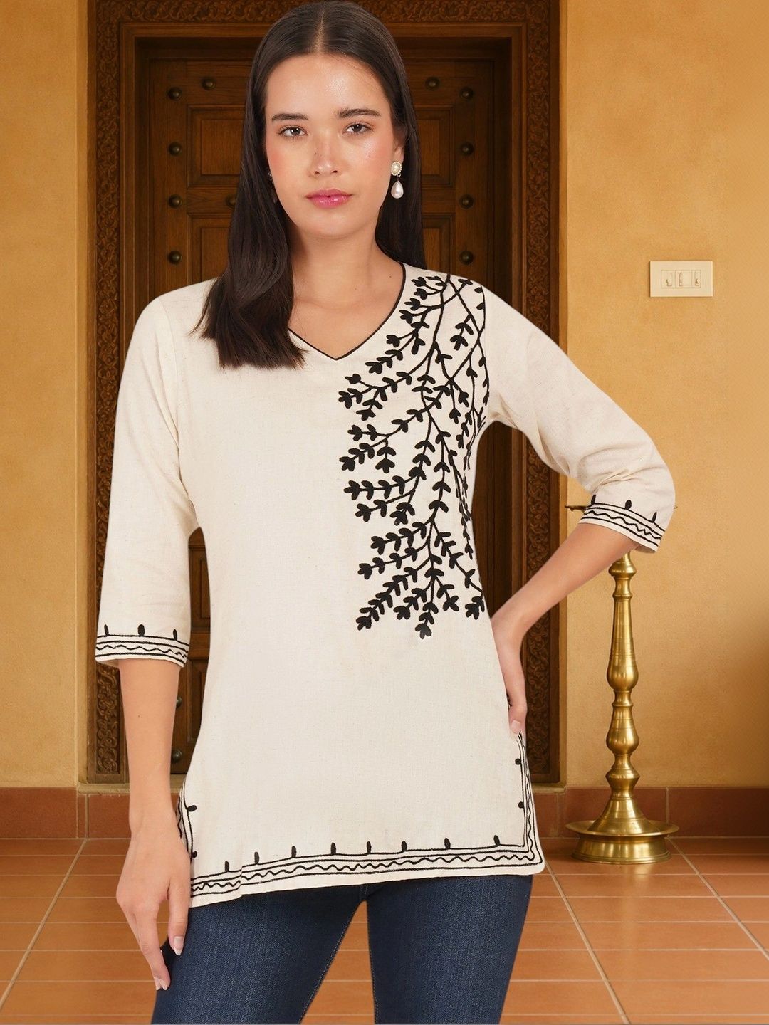 KALINI Women Embroidered Thread Work Khadi Kurta-picture-22