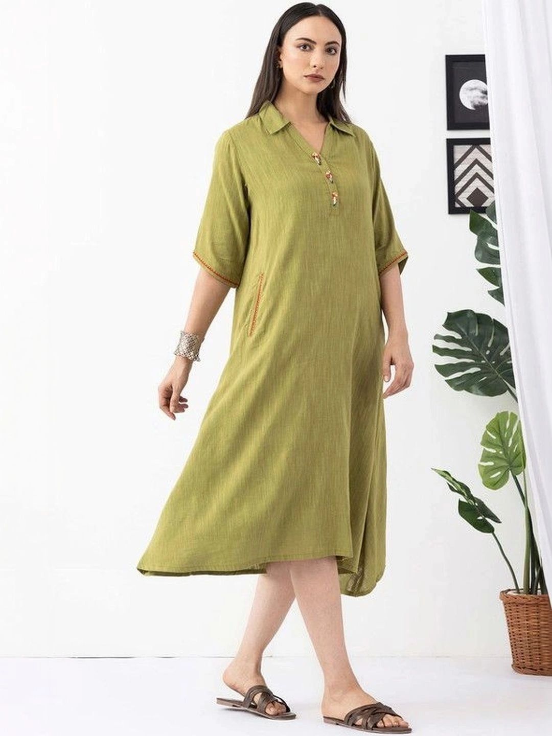 Mustard A-Line Midi Dress-image-15