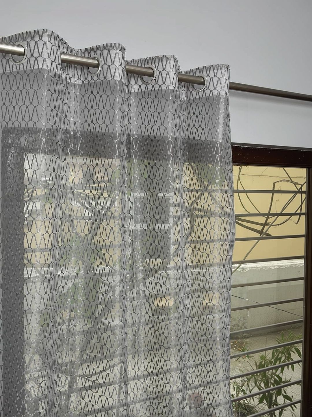 KFHDecor Grey Geometric Sheer Window Curtain-image-14