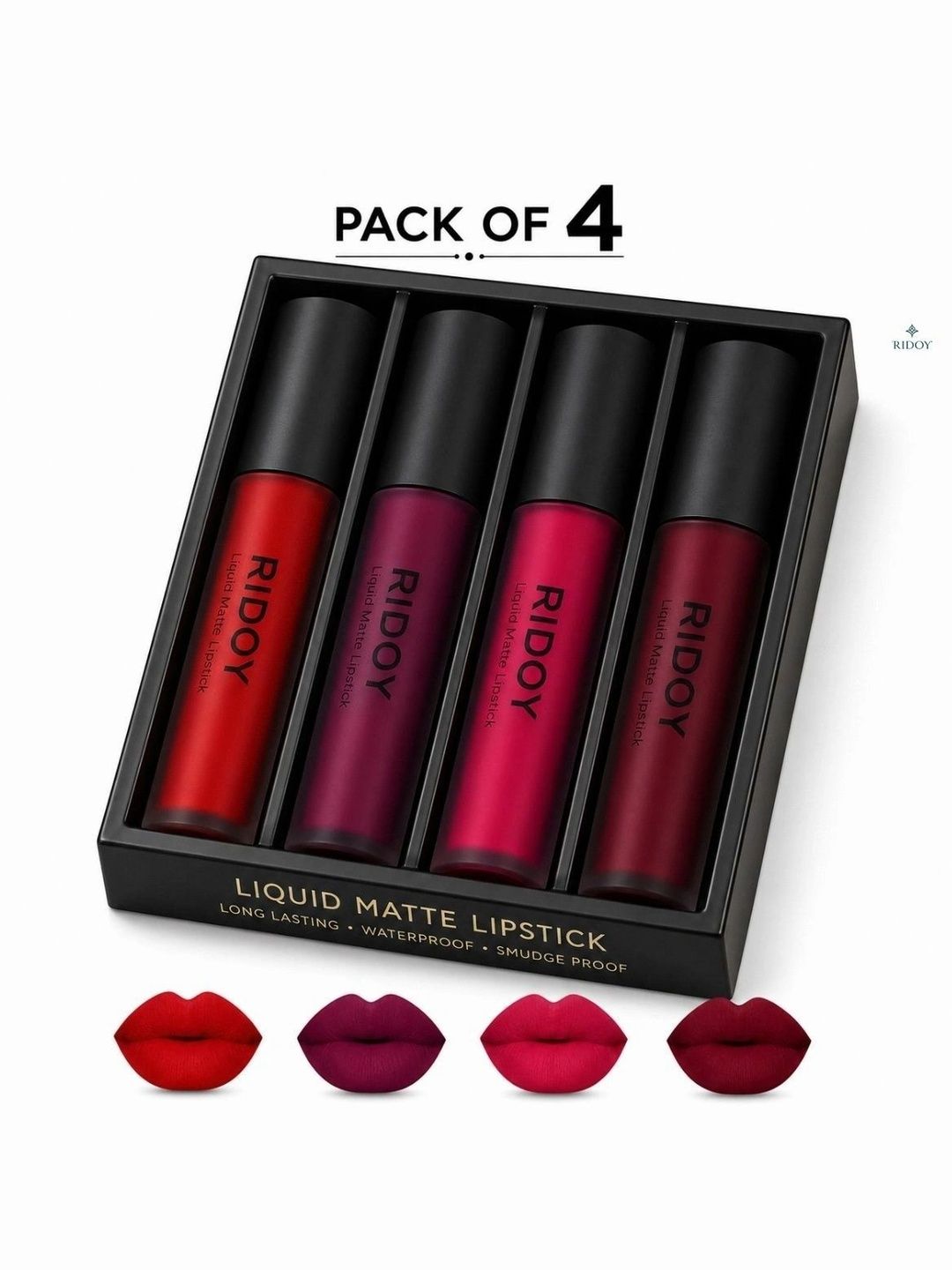 ridoy Set Of 4 Waterproof Liquid Matte Lipstick-3 ml Each - Classic Red-Berry Plum-picture-18