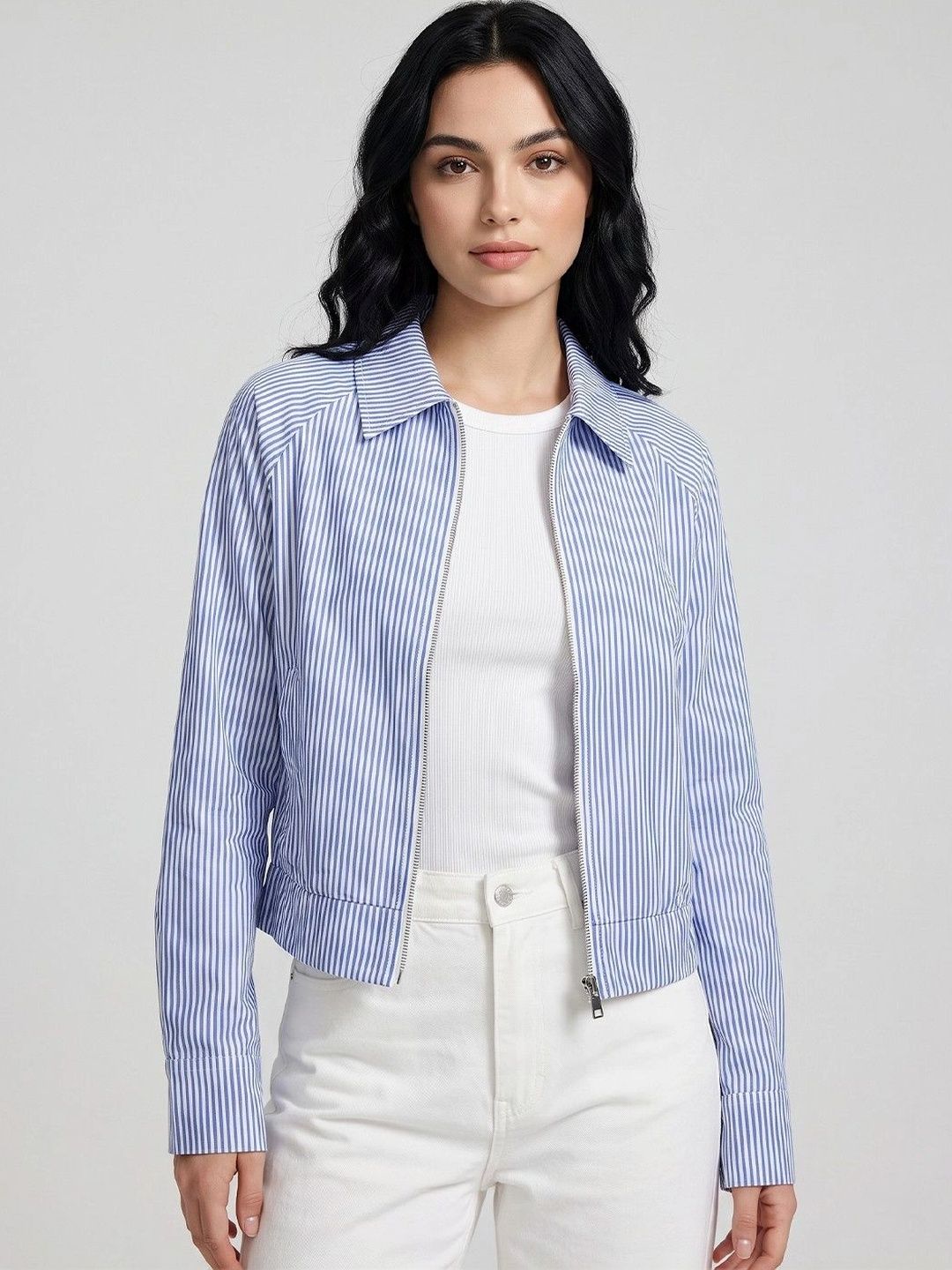 Suo Women Striped Bomber Jacket-picture-45