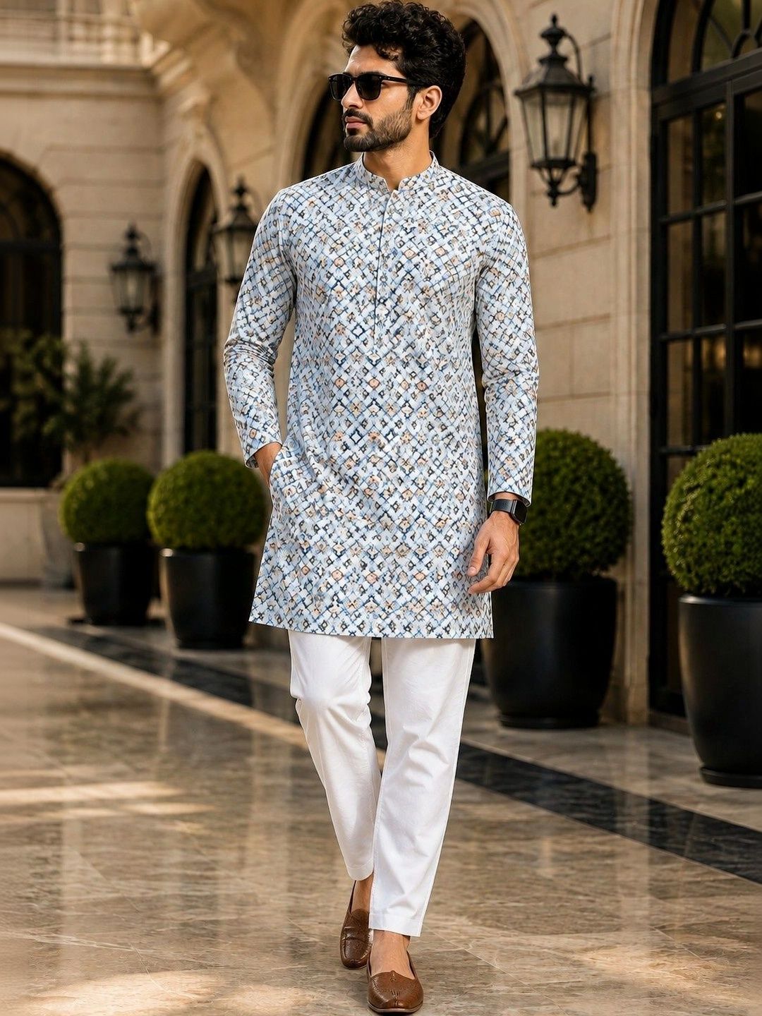 SKYWORRIX Men Printed Regular Kurta with Trousers-picture-51
