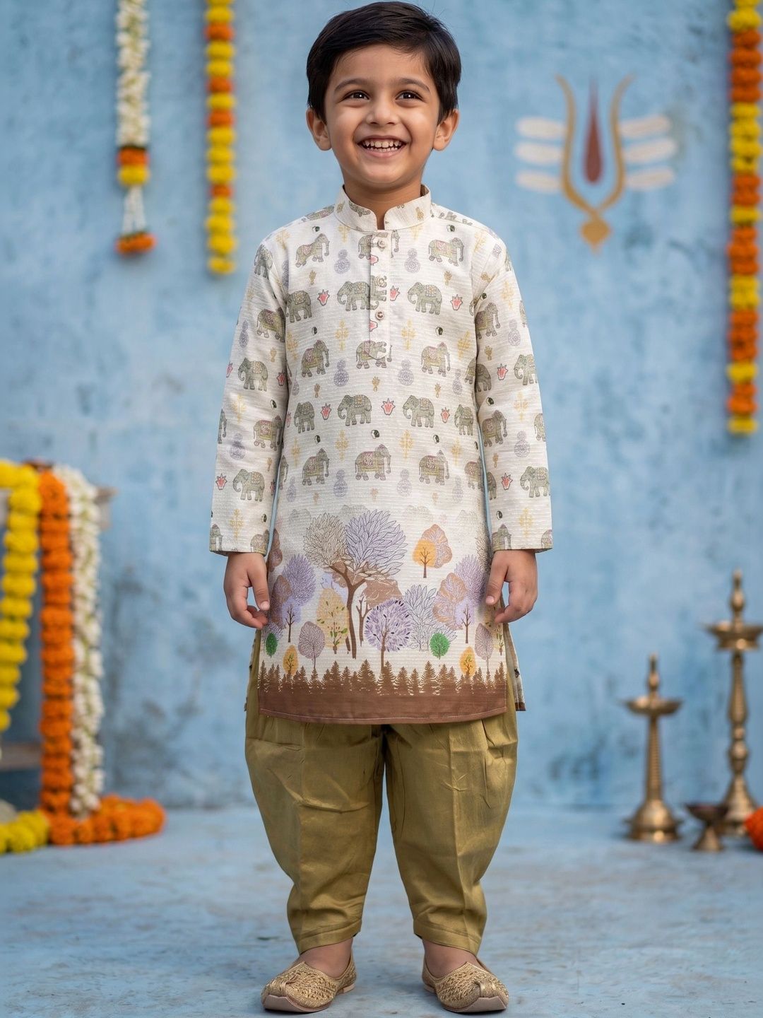 NFC CREATION Boys Animal Printed Regular Kurta with Patiala-image-42