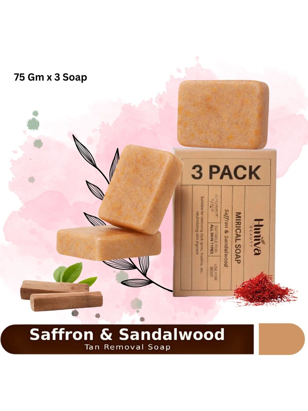 Hiniva Beauty Set of 3 Saffron & Sandalwood Tan Removal Soap - 75 g Each-picture-26