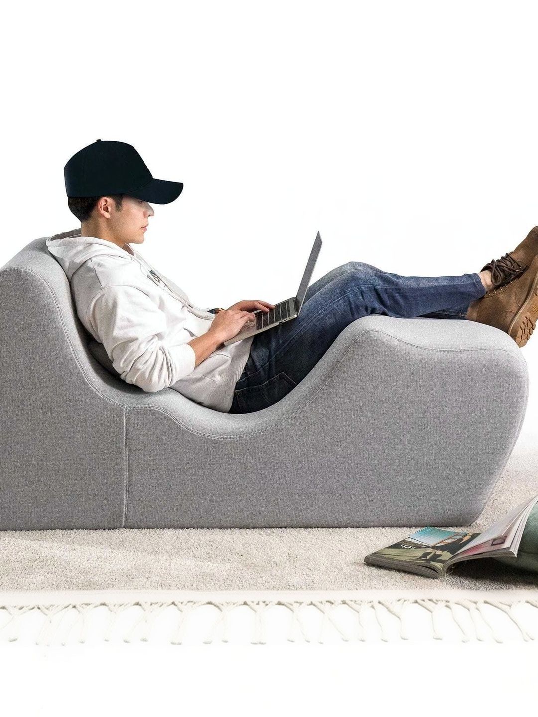 INDIAWOODMART Grey Textured Wooden Lounge Chair-picture-30