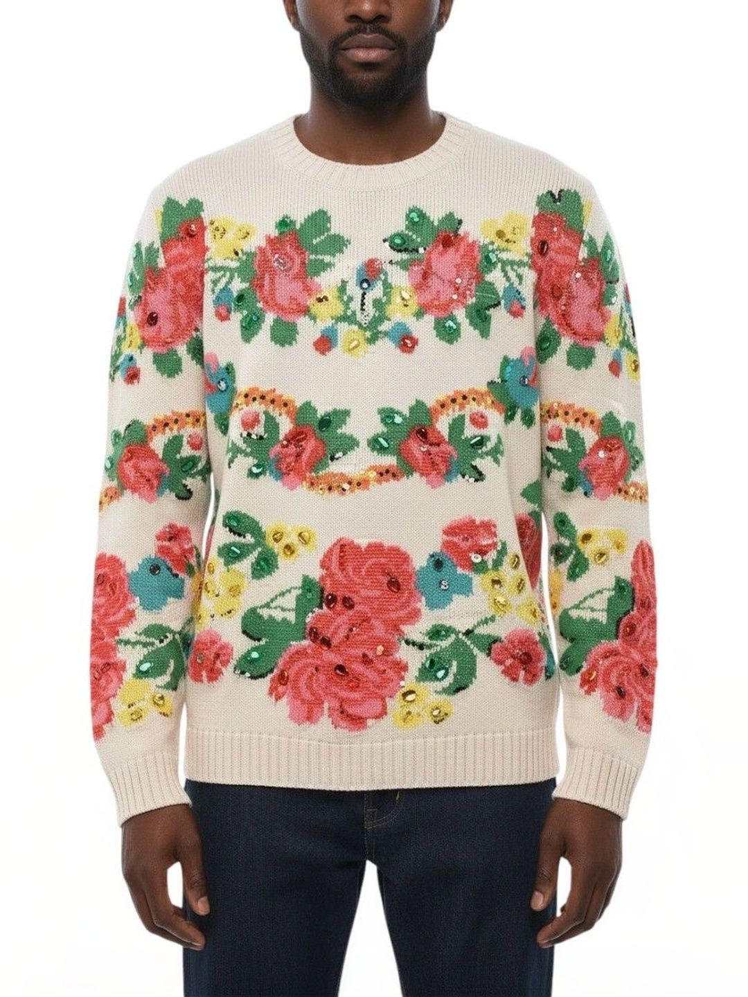Gucci Men Floral Printed Woollen Pullover with Embellished Detail-picture-52