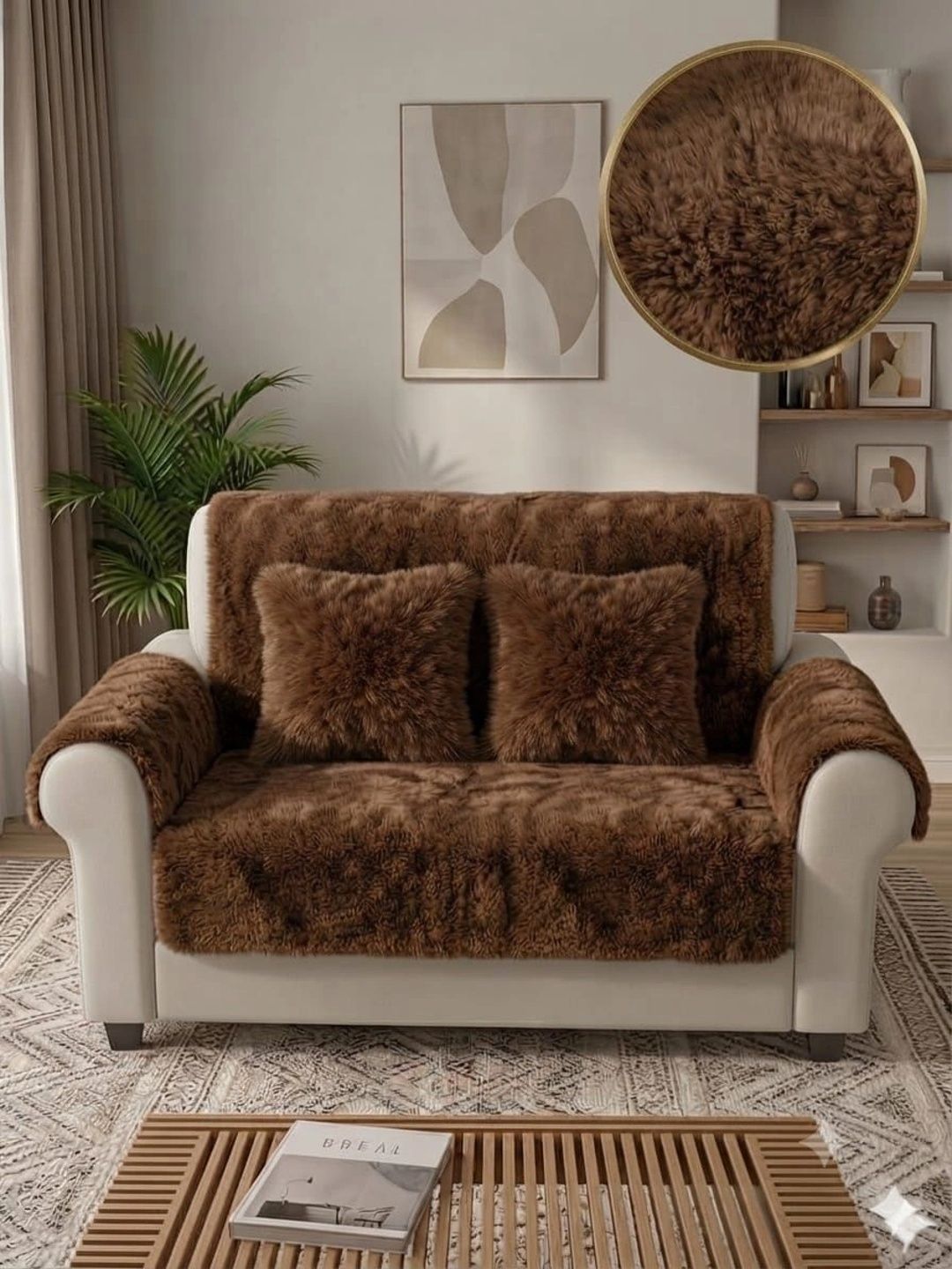 KANUM Brown Viscose Rayon Blend Sofa Cover With Arms-image-45