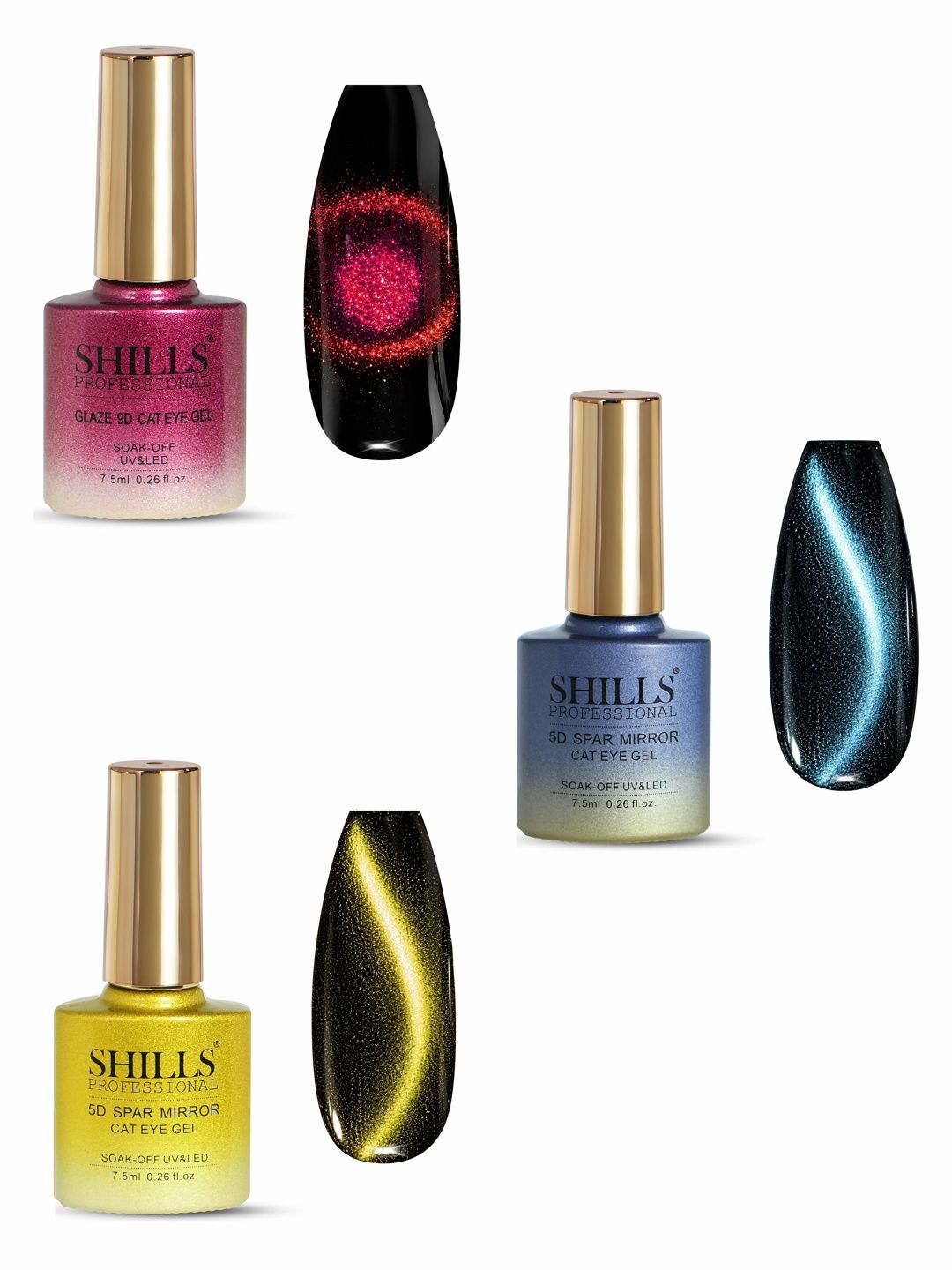 shills professional Set Of 3 5D Spar Mirror Cat Eye Gel - 7.5 ml Each - 386 - 370 - 363-picture-11