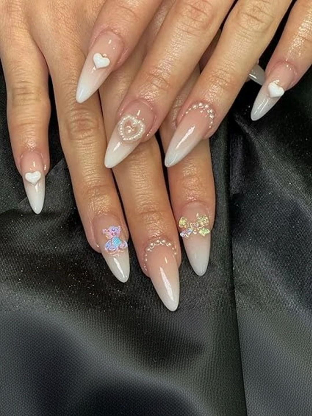 Vembley 24-Pcs Milky Pearl Ombre Stiletto Nails With Heart Charms - Pink-picture-4