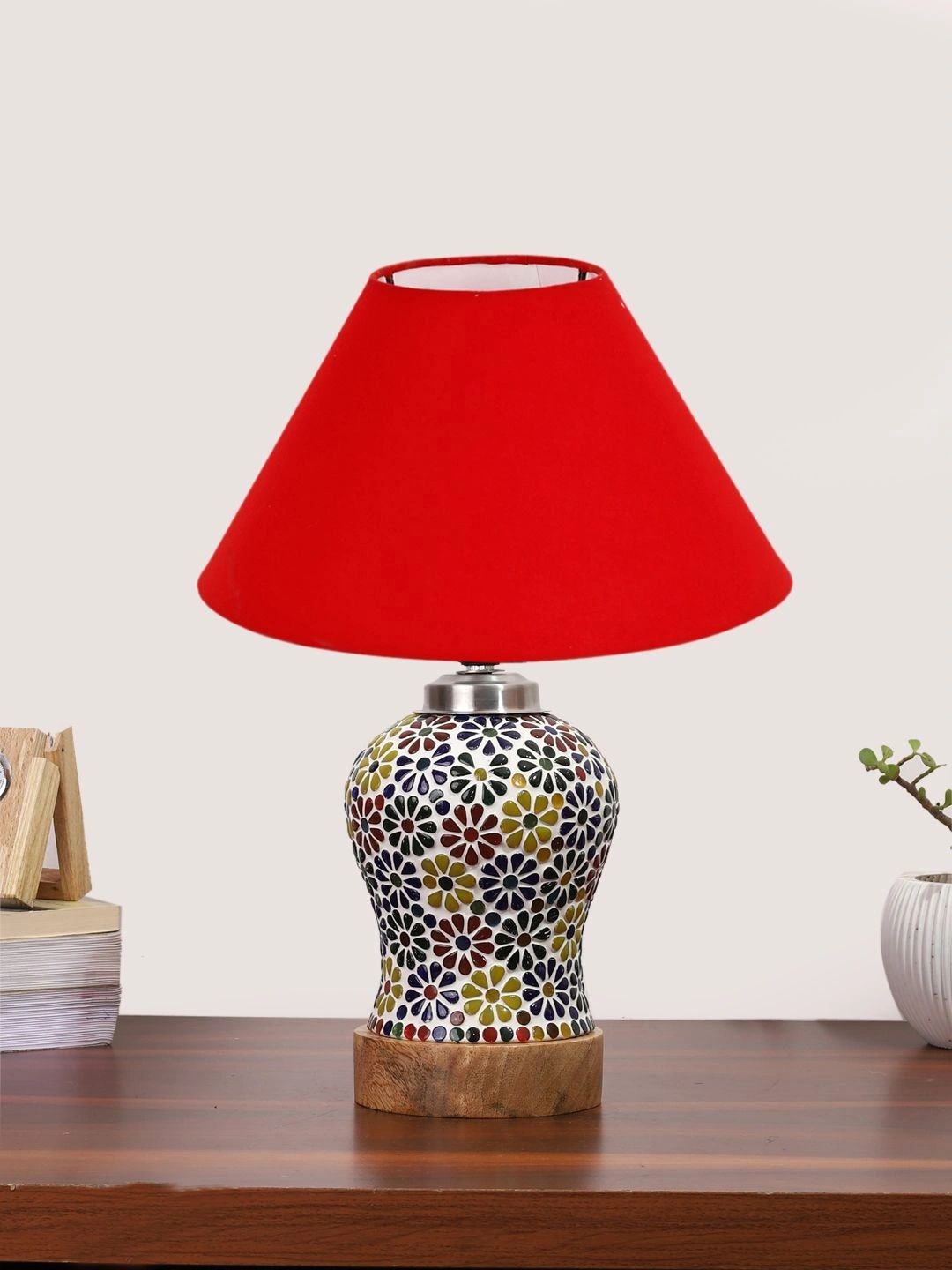 Myntra Elegant Homes Red Printed Glass Traditional Frusturical Shaped Table Lamp-picture-22