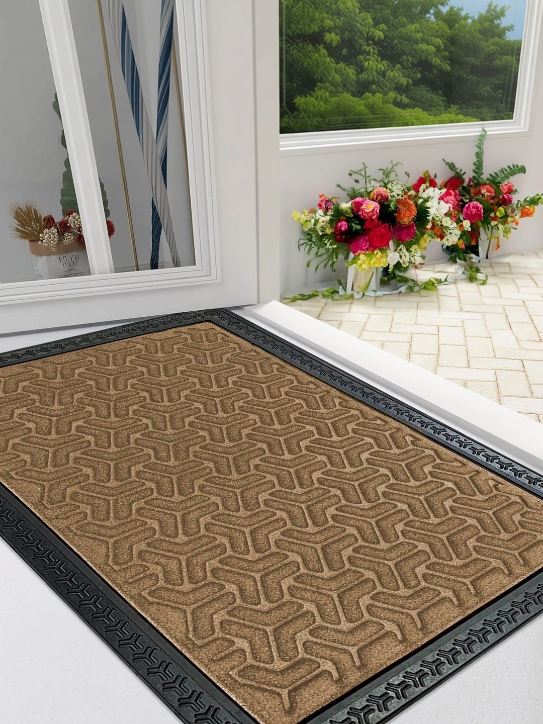 Ishro Home Beige & Black Self Designed Anti-Skid Doormats-picture-48