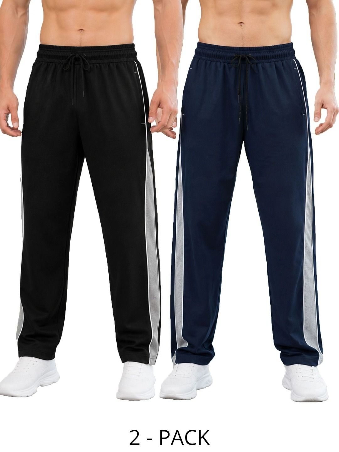T.T. Men Pack Of 2 Colourblocked Mid-Rise Cotton Track Pants-picture-27