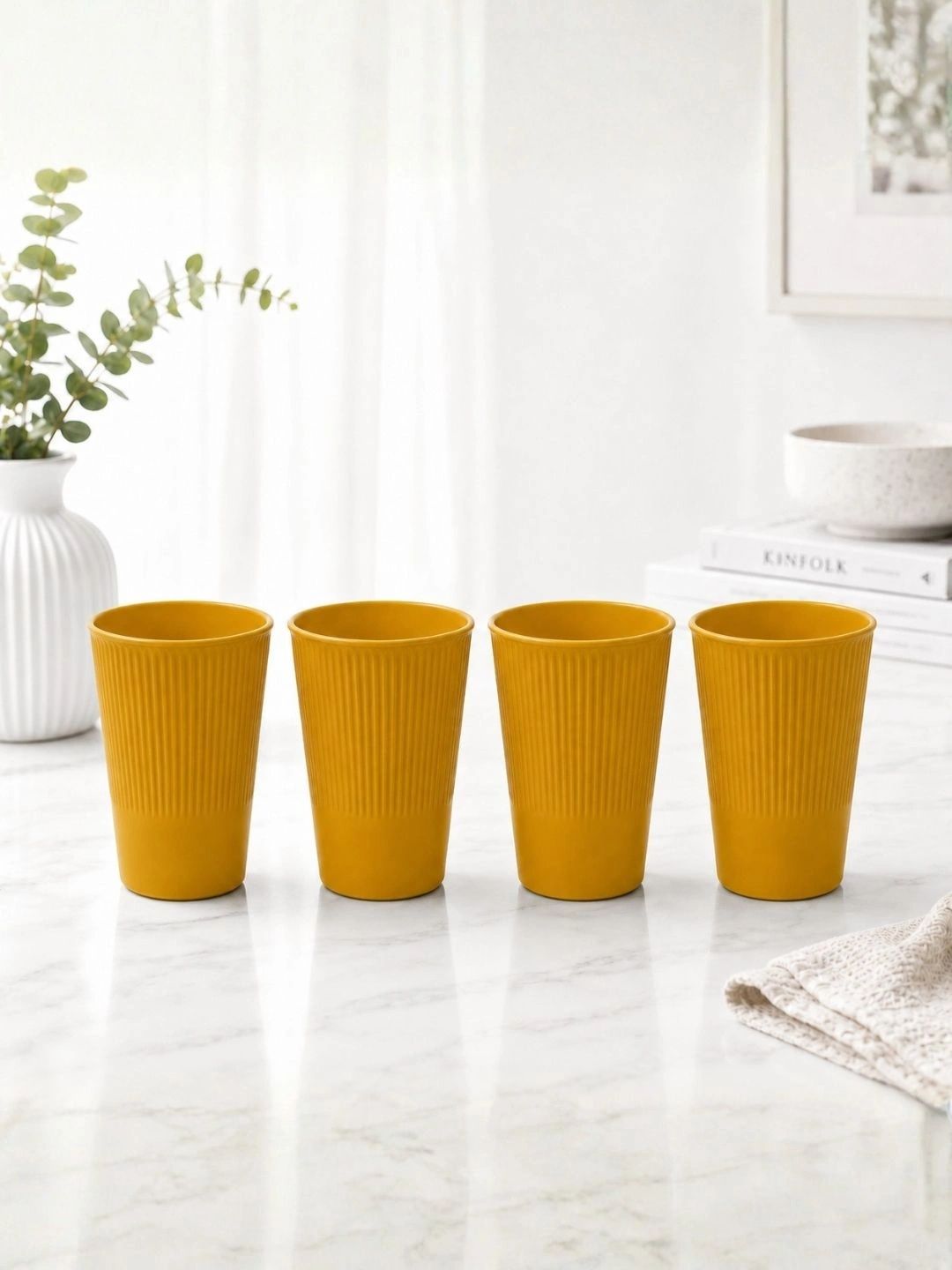KitchEase Yellow 4 Dishwasher Safe Bamboo Water Glass-image-5