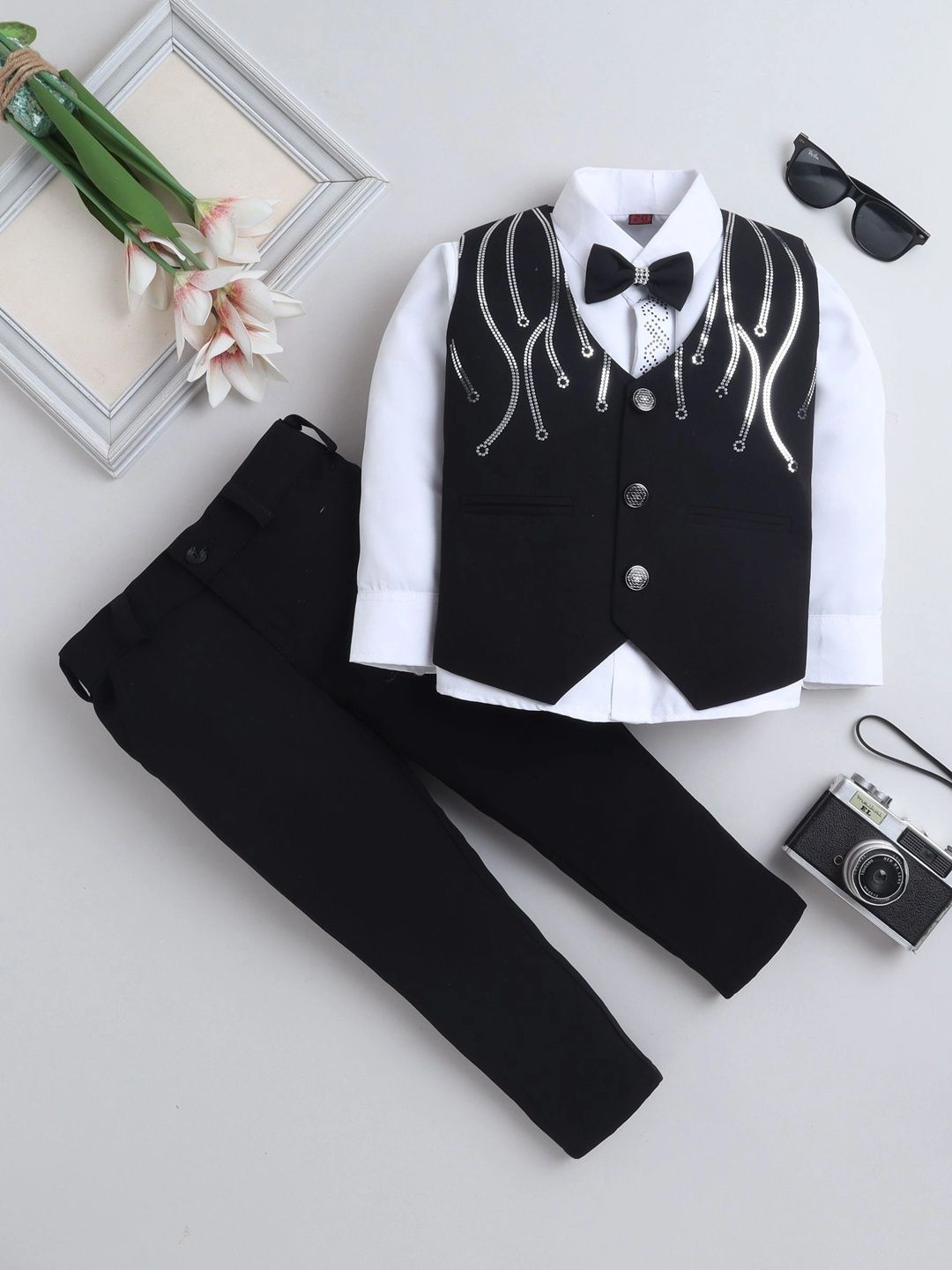 Miss & Chief Embellished Collarless 3 Piece Waistcoat & Trousers Suits-picture-36