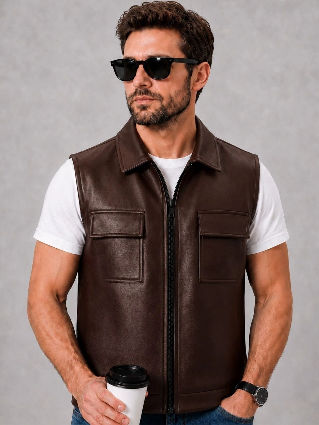 Raxedo Men Leather Spread Collar Training or Gym Jacket-picture-33