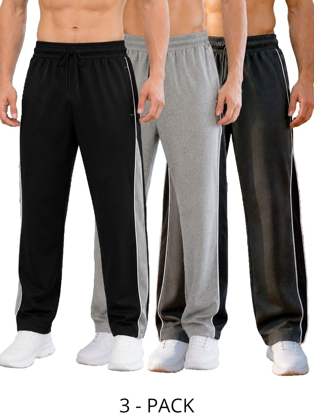 T.T. Men Pack Of 3 Colourblocked Mid-Rise Cotton Track Pants-picture-38