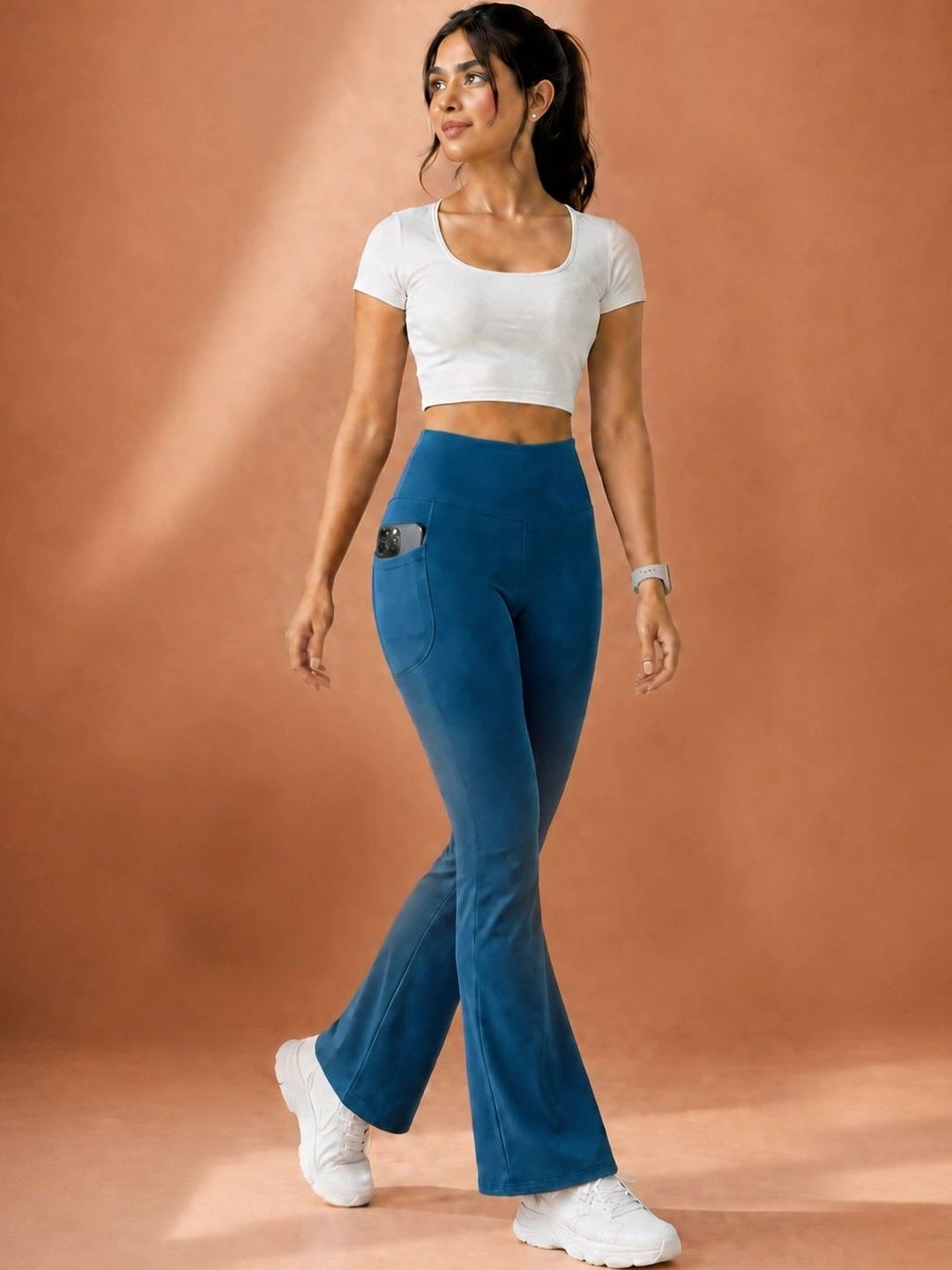 POOJARAN SAREE Stretchable High Waist Bootcut Gym Tights-image-1