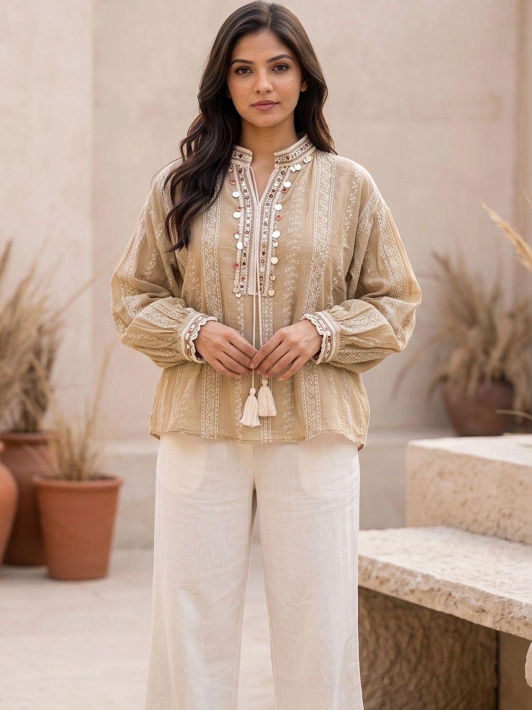 MASK Embellished Embroidered Ethnic Cotton Top-picture-57