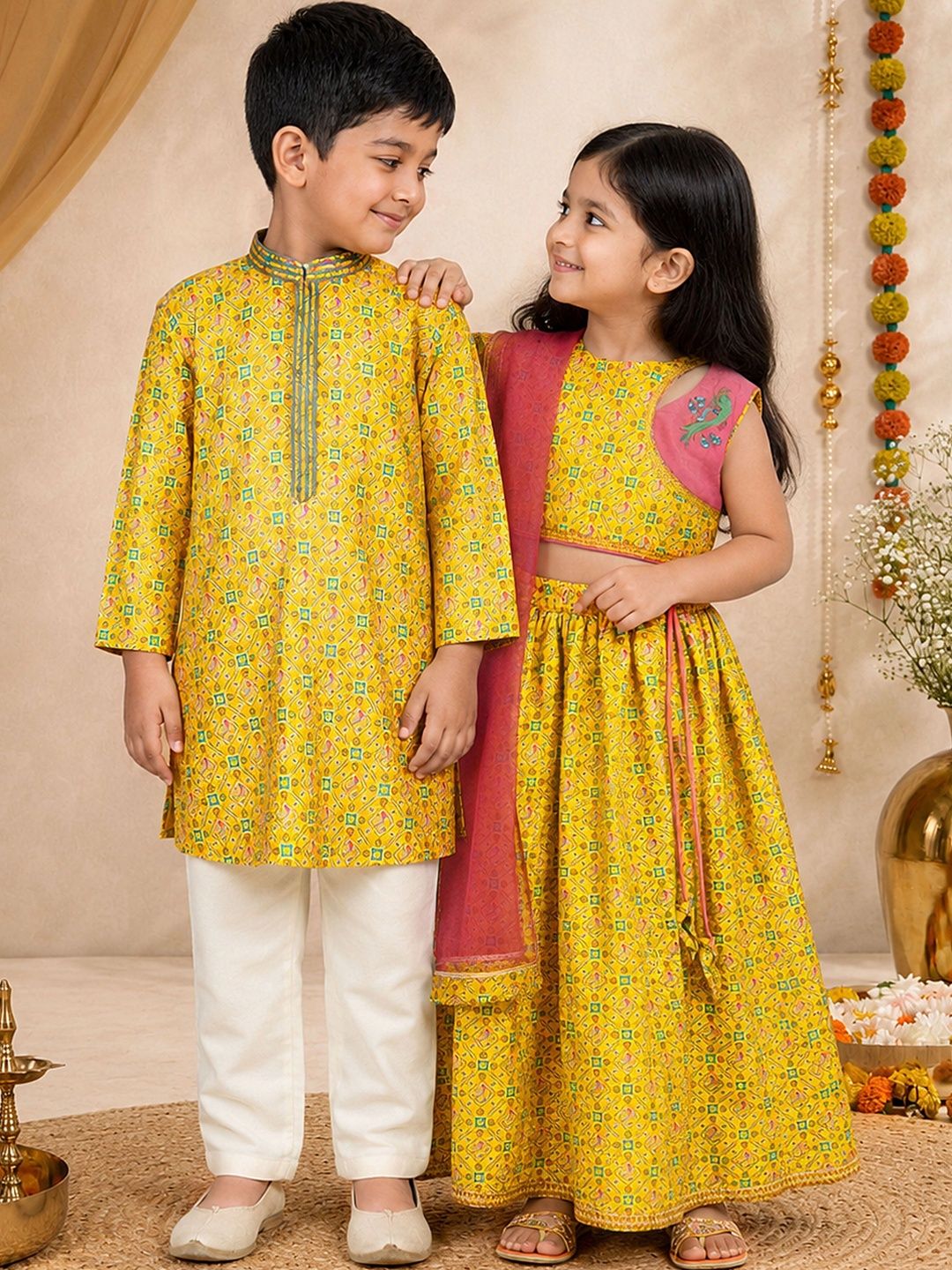 VASTRAMAY Boys Ethnic Motifs Printed Regular Kurta with Pyjamas-picture-37