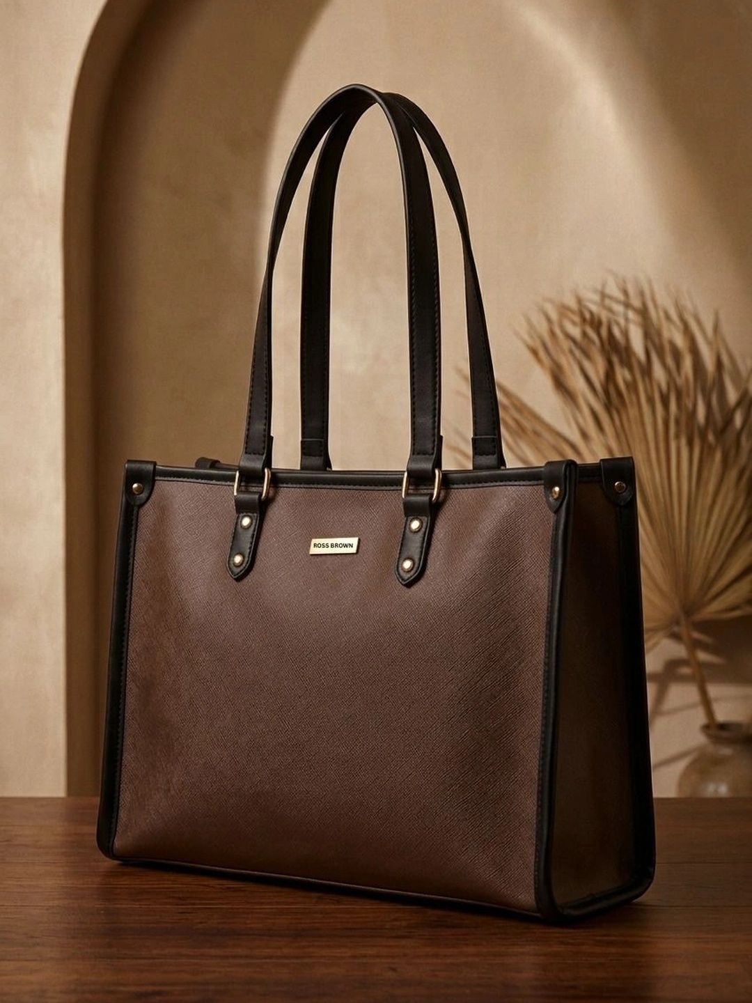 ROSS BROWN Textured PU Oversized Structured Tote Bag-image-24