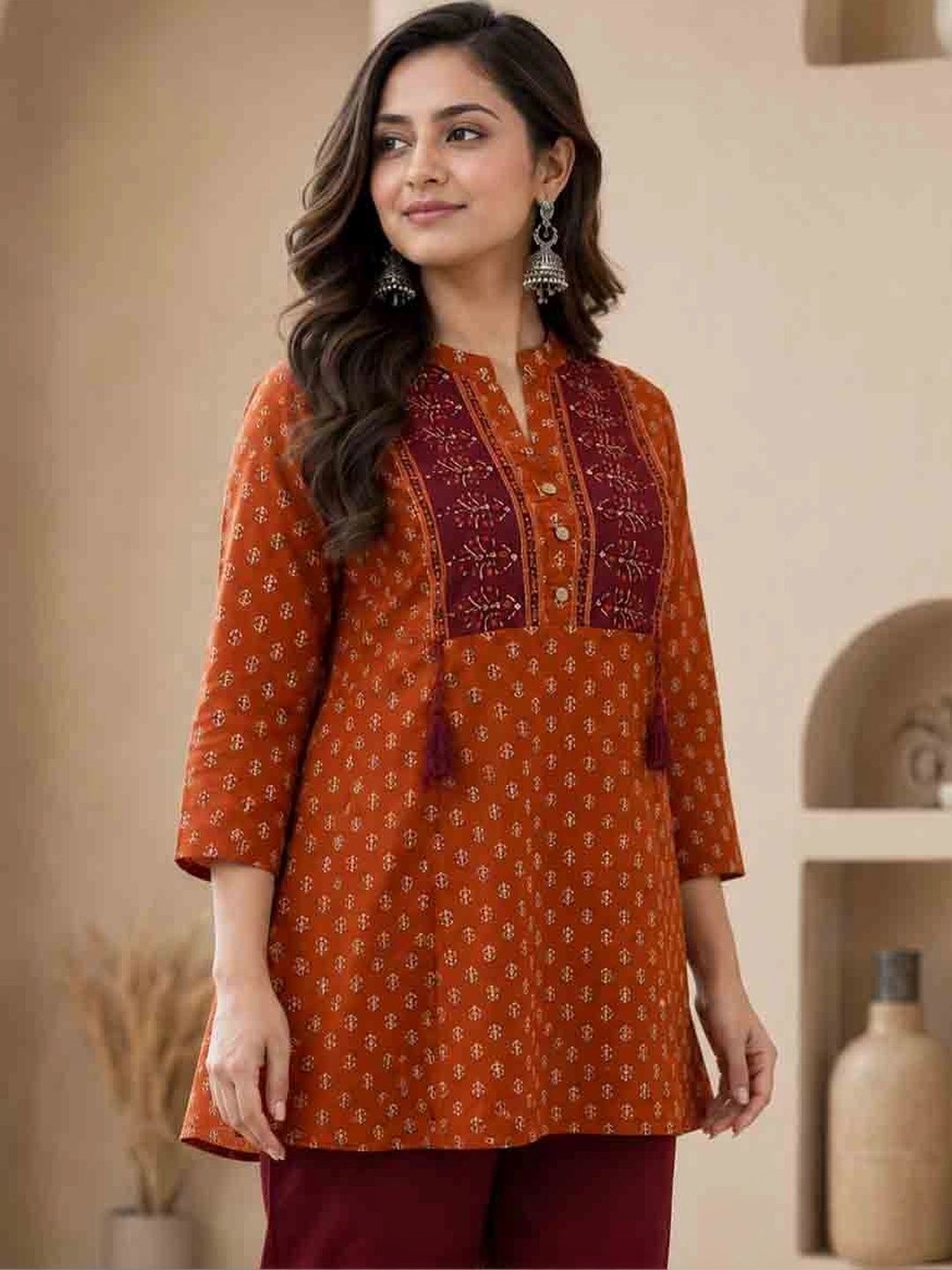 Moda Rapido Mandarin Collar Printed Ethnic Tunic-picture-12