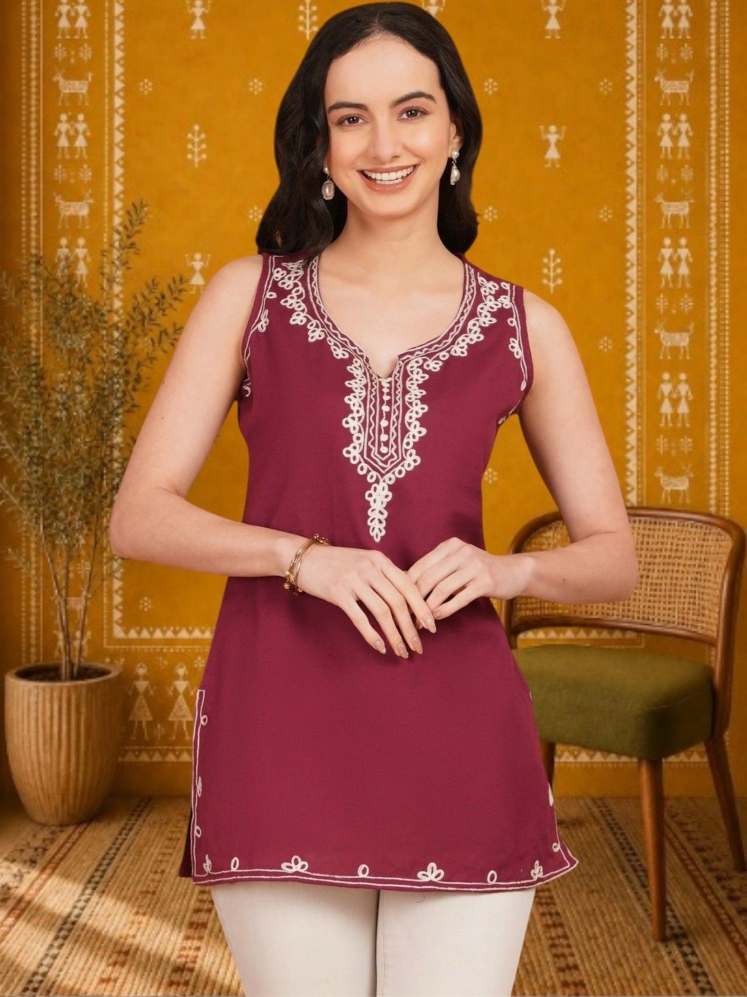 KALINI Embroidered Ethnic Cotton Blend Top-picture-27