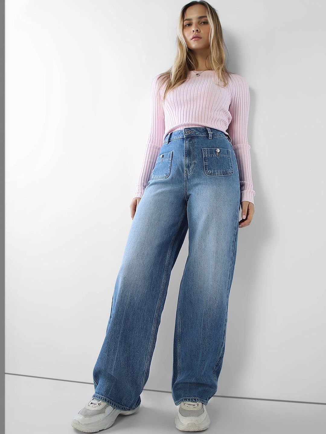 ONLY Women Wide Leg High-Rise Light Fade Stretchable Jeans-image-22