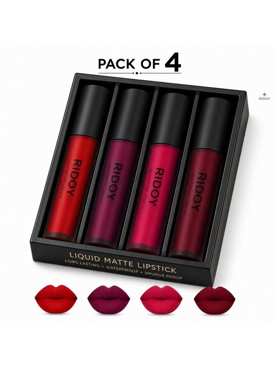 ridoy Set Of 4 Waterproof Liquid Matte Lipstick-3 ml Each - Classic Red-Berry Plum-picture-41