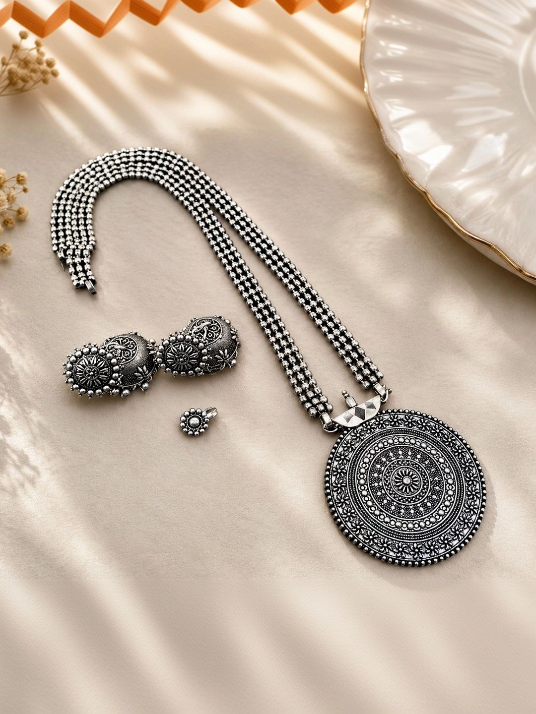 Arch gallery Brass-Plated Oxidised Necklace and Earrings-image-49