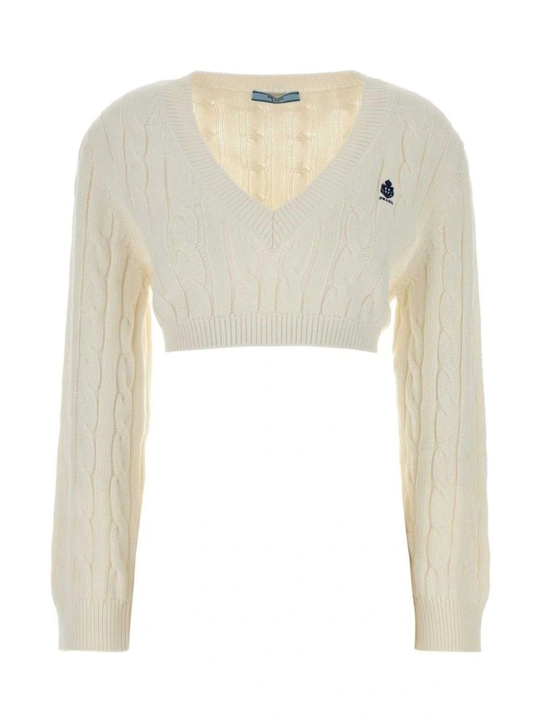 Prada Women Cable Knit Crop Pullover with Embroidered Detail-picture-25