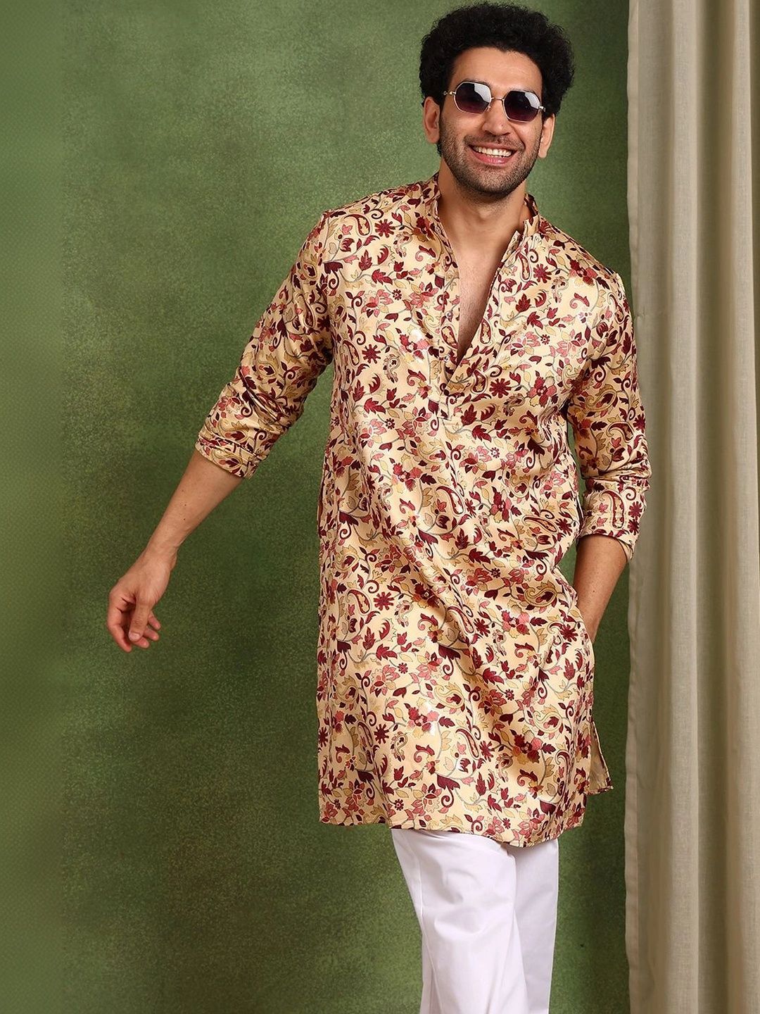 See Designs Men Floral Printed Floral Satin Kurta-picture-20