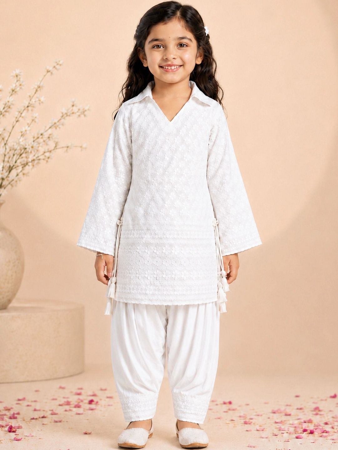 VASTRAMAY Girls Ethnic Motifs Embroidered Regular Thread Work Pure Cotton Kurta with Patiala-picture-21