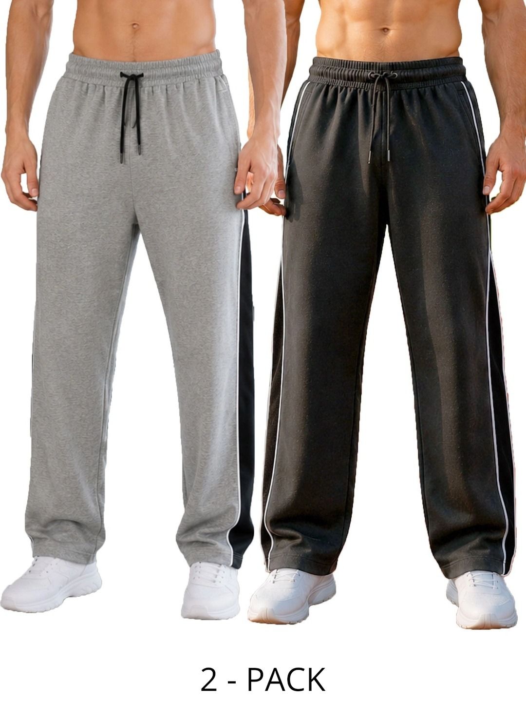 T.T. Men Pack Of 2 Colourblocked Mid-Rise Cotton Track Pants-picture-30