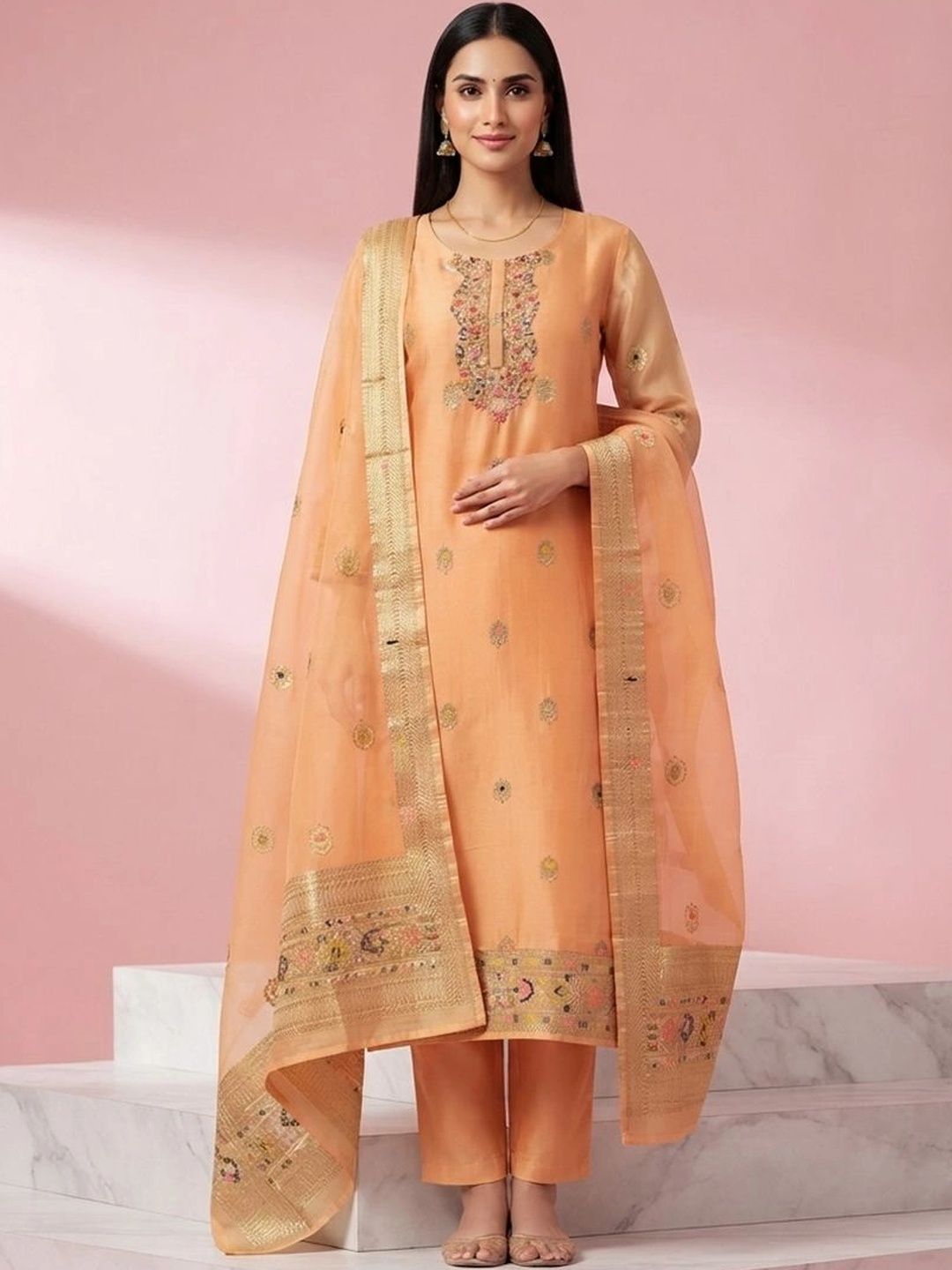 gokurtis Ethnic Embroidered Chanderi Cotton Blend Handloom Kurti-picture-35