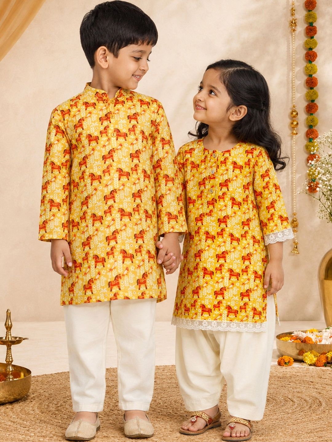 VASTRAMAY Boys Ethnic Motifs Printed Regular Kurta with Pyjamas-picture-20