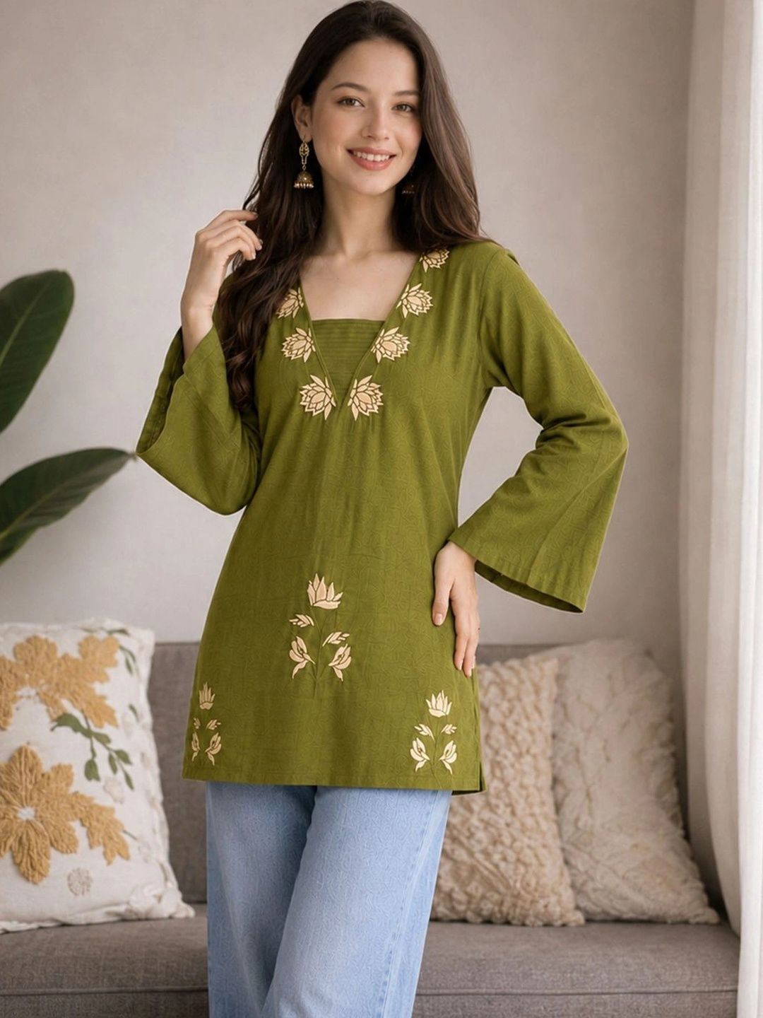 KALINI Ethnic Motifs Embroidered Square Neck Kurti-picture-29