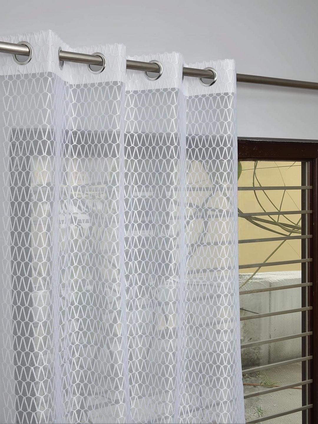 KFHDecor White Geometric Sheer Window Curtain-image-24
